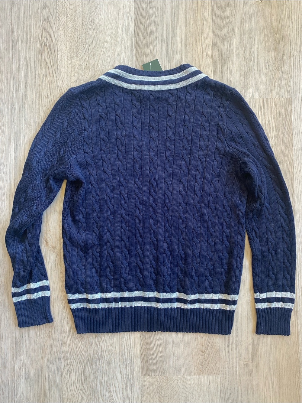 Lauren Ralph Lauren Navy Cable Knit V-Neck Sweater Preppy NWT M - Picture 8 of 10
